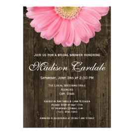 Rustic Pink Gerber Daisy Bridal Shower Invitation Personalized Invitations