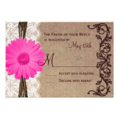 Rustic Pink Gerber Daisy Lace Wedding RSVP Cards
