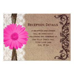 Rustic Pink Gerber Daisy Wedding Reception Cards