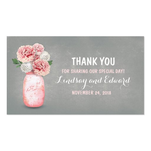 Rustic Pink Mason Jar DIY Wedding Favor Tag Business Card Templates (front side)