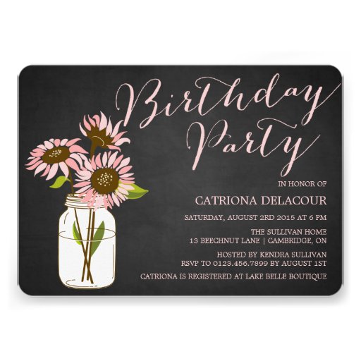 Rustic Pink Sunflowers Birthday Party Invitation