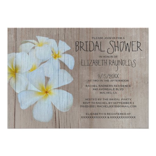 Rustic Plumeria Bridal Shower Invitations