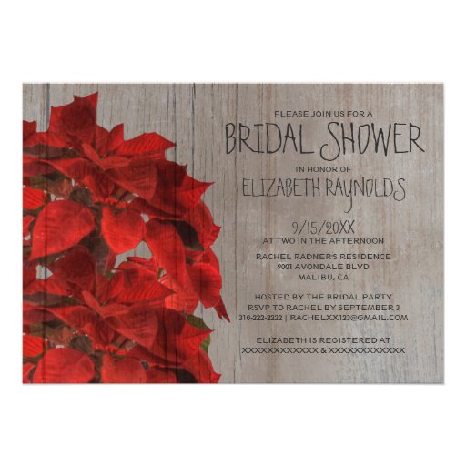 Rustic Poinsettias Bridal Shower Invitations