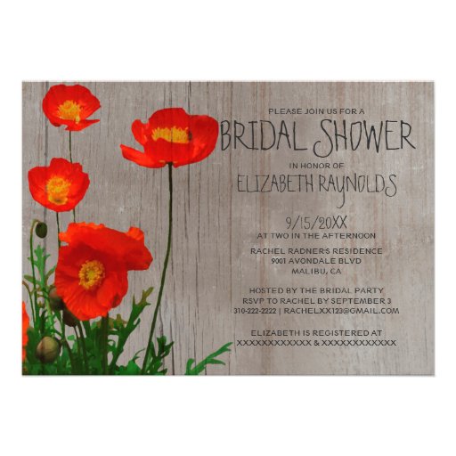 Rustic Poppies Bridal Shower Invitations