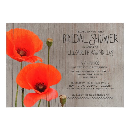 Rustic Poppy Bridal Shower Invitations