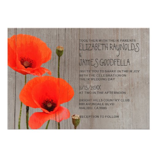 Rustic Poppy Wedding Invitations