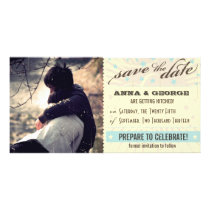 Rustic Poster: Blue & Cocoa Custom Save the Date photo cards