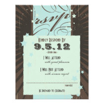 Rustic Poster: Blue & Cocoa Custom Wedding RSVP invitations