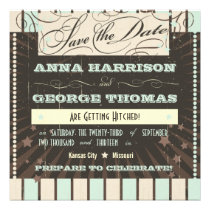 Rustic Poster: Blue & Cocoa Save the Date Wedding invitations