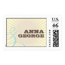 Rustic Poster: Blue & Cocoa Vintage Wedding stamps