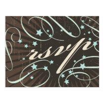 Rustic Poster: Blue & Cocoa Wedding RSVP postcards