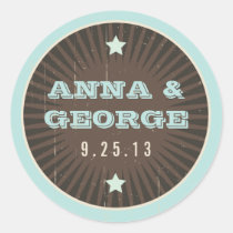Rustic Poster: Blue & Cocoa Wedding Sticker Seal stickers