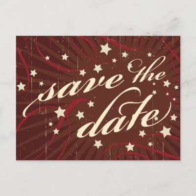 Rustic Poster: Chocolate Burgundy Save the Date Postcards