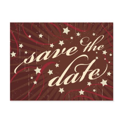 Rustic Poster: Chocolate Burgundy Save the Date Postcards