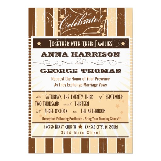 Rustic Poster: Cream & Brown Custom Wedding Custom Invitation (front side)