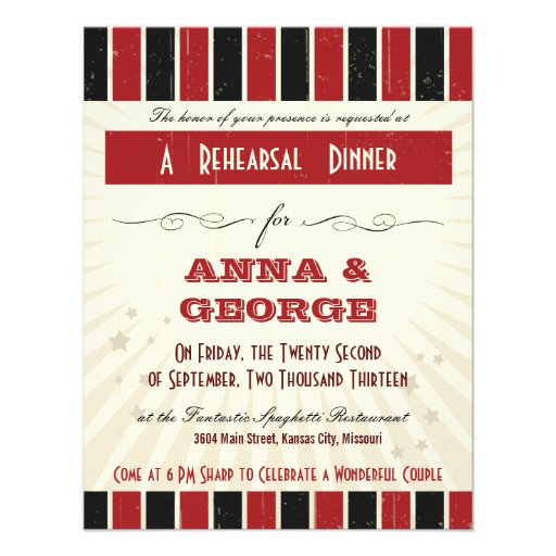 Rustic Poster: Red & Black Rehearsal Dinner Personalized Invitations