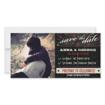 Rustic Poster: Red & Black Save the Date Customized Photo Card