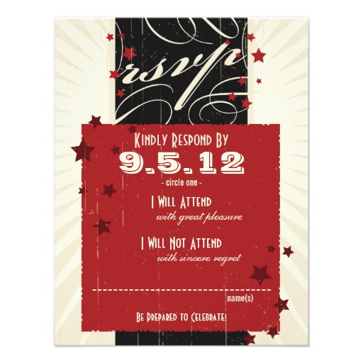 Rustic Poster: Red & Black Wedding RSVP Custom Announcements