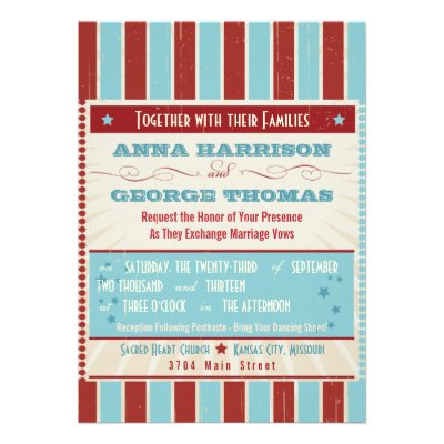 Rustic Poster: Red, White & Blue Custom Wedding Personalized Invite