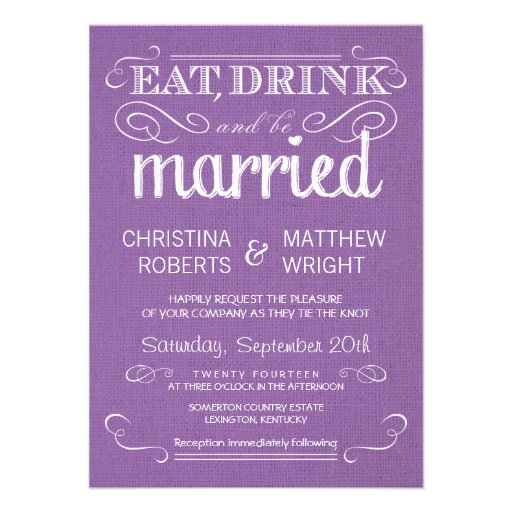Rustic Purple Burlap Vintage Wedding Invitations