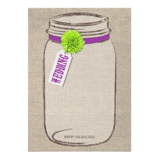 Rustic Purple & Green Mason Jar Wedding Invitation