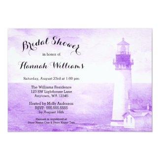 Rustic Purple Lighthouse Bridal Shower 5x7 Paper Invitation Card