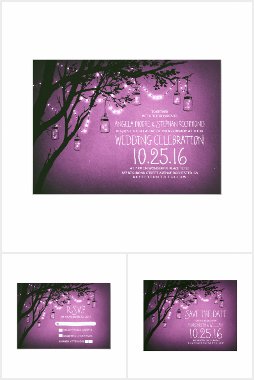 Rustic Purple Mason Jars Lights Wedding Invite Set