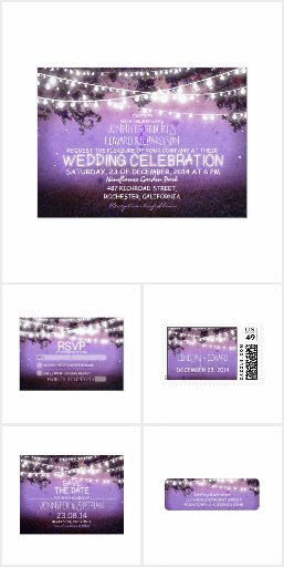 Rustic Purple String of Light Wedding Invite Set