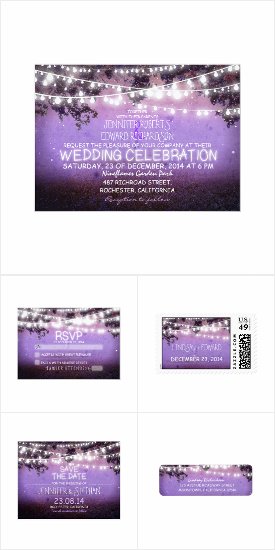 Rustic Purple String of Light Wedding Invitation Set