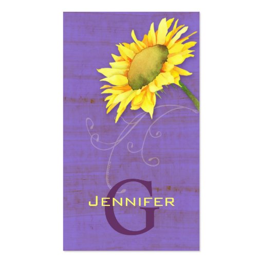 Rustic Purple Vintage Look Sunflower Business Card (front side)