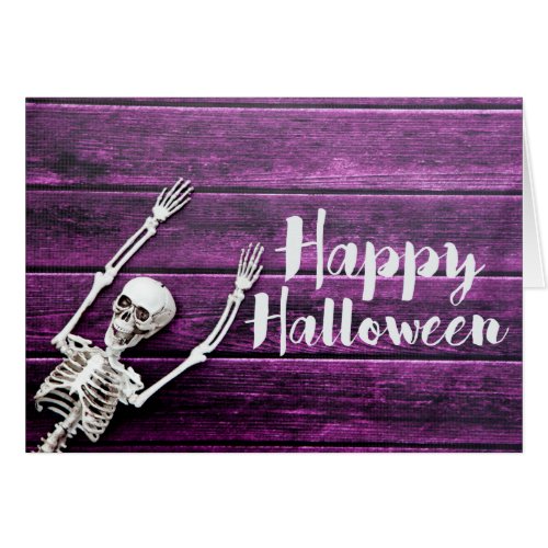 Purple Wood Skeleton Happy Halloween Card