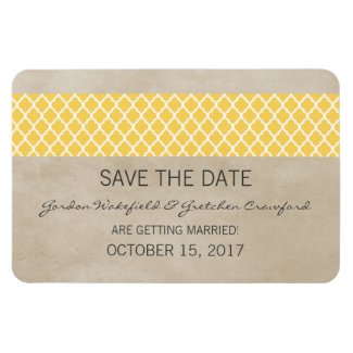 Rustic Quatrefoil Save the Date Magnet, Yellow
