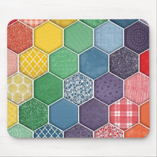 Rustic Quilt Pattern Tile Green, Blue Mouse Pad