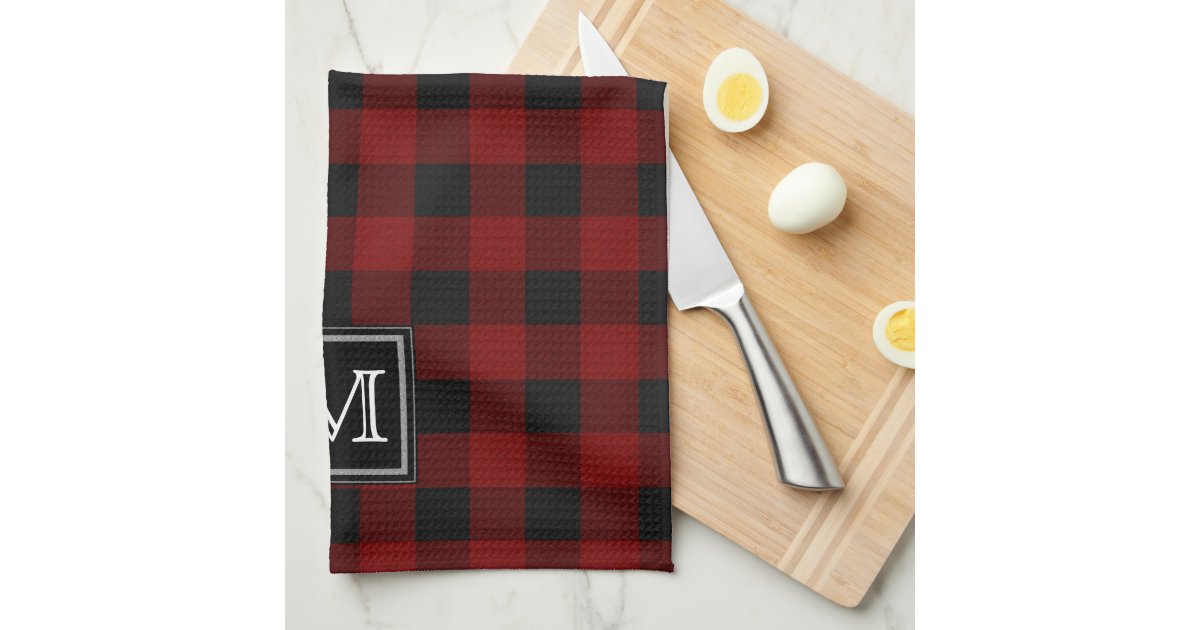 Rustic Red and Black Buffalo Plaid Monogram Hand Towels Zazzle