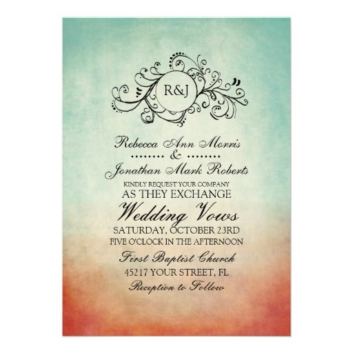 Rustic Red and Blue Bohemian Wedding Invitation