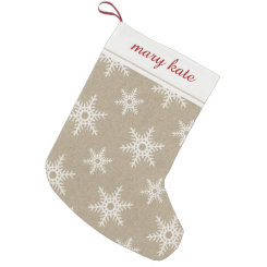 Rustic Red and White Faux Burlap Snowflake Pattern Small Christmas Stocking