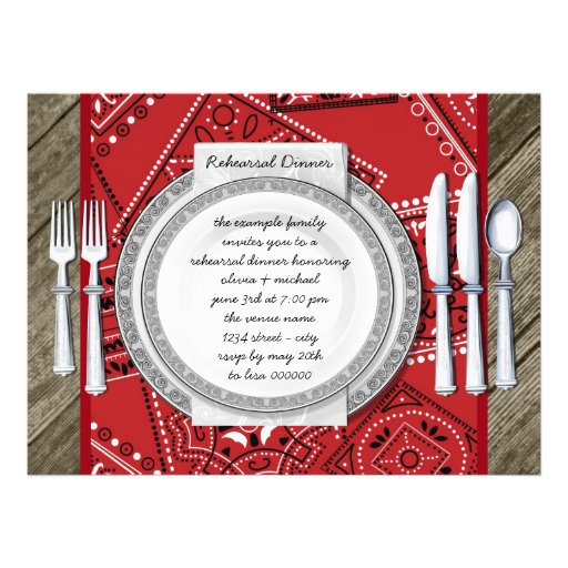 Rustic Red Bandana and Barn Wood Rehearsal Dinner Personalized Announcement