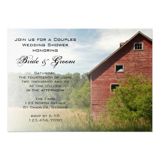 Rustic Red Barn Country Couples Wedding Shower Invitations