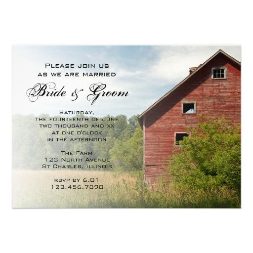 Rustic Red Barn Country Wedding Invitation