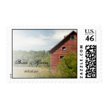 Rustic Red Barn Country Wedding Postage Stamp