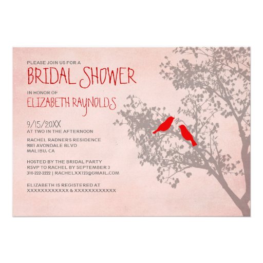 Rustic Red Birds Bridal Shower Invitations