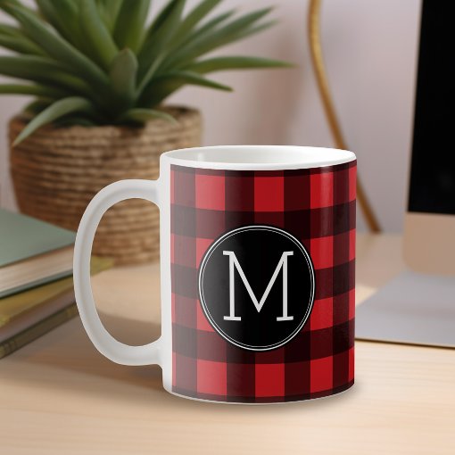 Rustic Red Black Buffalo Plaid Pattern Monogram Coffee Mug Zazzle