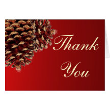 Rustic red brown pine cone thank you cards