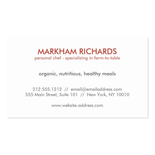 Rustic Red Circle Logo for Chef, Catering, Bakery Business Card (back side)