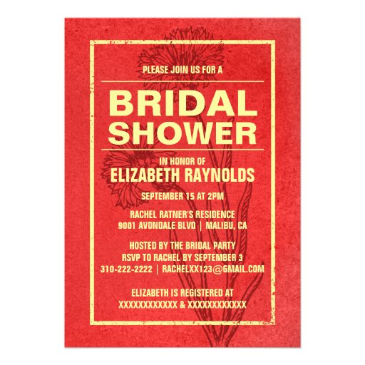 Rustic Red & Gold Bridal Shower Invitations