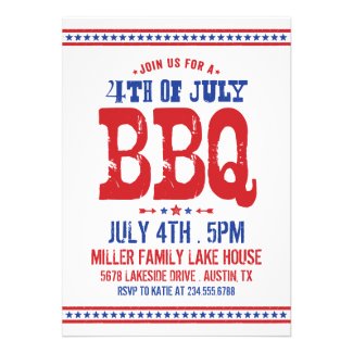 RUSTIC RETRO VINTAGE 4TH OF JULY BBQ PARTY PERSONALIZED INVITATION