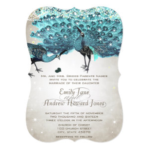 Rustic Romantic Mason Jar Teal Turquoise Peacock 5x7 Paper Invitation Card
