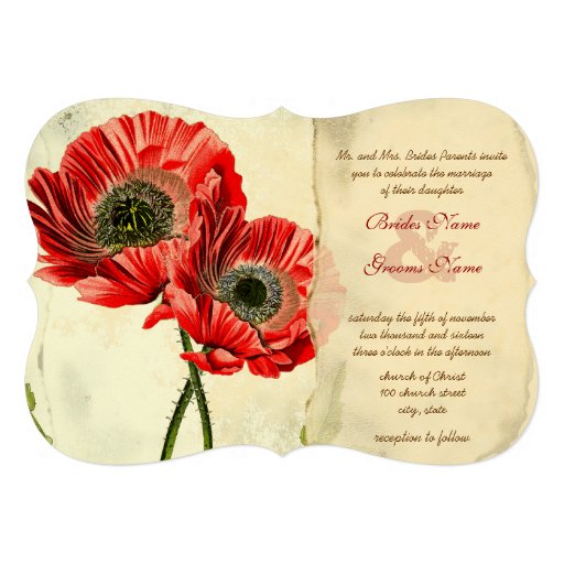 Rustic Romantic Red Poppy Wedding Invitations