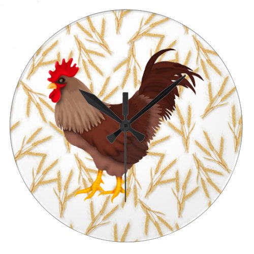 Rustic Rooster | Scattered Wheat Large Clock