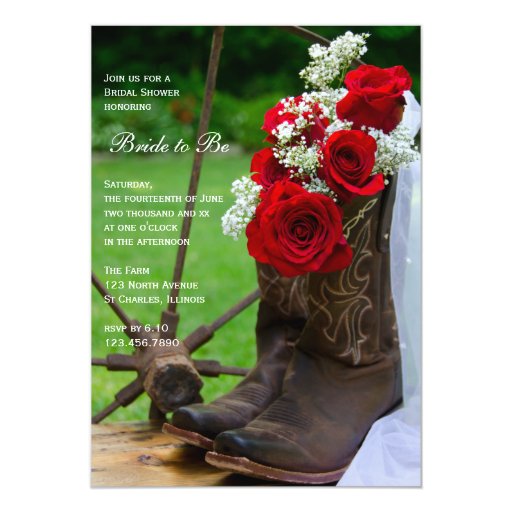 Rustic Roses Cowboy Boots Country Bridal Shower Card Zazzle